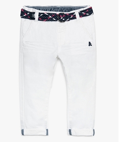 GEMO Pantalon chino bébé garçon à ceinture tressée Lulu Castagnette Blanc