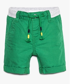 GEMO Bermuda bébé garçon en toile de coton avec taille en bord-côte vert standard