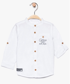 chemise bebe garcon en coton texture et col mao blanc8648701_1
