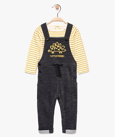 GEMO Ensemble bébé (2 pièces) body rayé avec salopette Gris