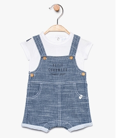 GEMO Ensemble bébé garçon (2 pièces) : salopette courte et body uni bleu standard