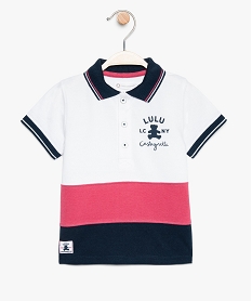 polo tricolore a manches courtes pour bebe garcon - lulu castagnette blanc8653401_1