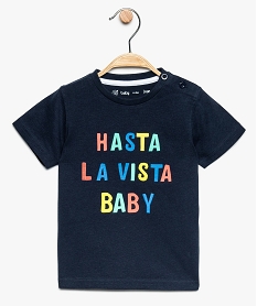 tee-shirt bebe garcon en coton bio avec inscription multicolore bleu8657101_1