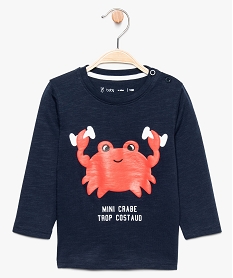 GEMO Tee-shirt bébé garçon imprimé crabe avec boutons sur lépaule Bleu