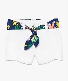 short bebe fille avec finitions dentelle et ceinture imprimee blanc shorts8662301_1