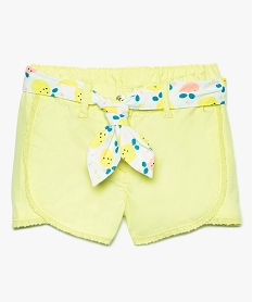 GEMO Short bébé fille avec finitions dentelle et ceinture imprimée Jaune