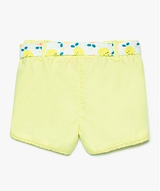 short bebe fille avec finitions dentelle et ceinture imprimee jaune shorts8662401_2