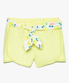 short bebe fille avec finitions dentelle et ceinture imprimee jaune shorts8662401_3