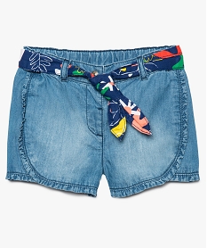 GEMO Short bébé fille avec finitions froncées et ceinture imprimée Bleu