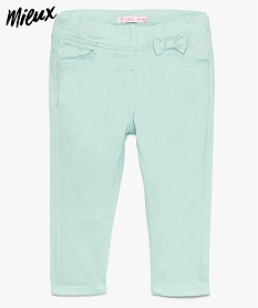 GEMO Pantalon bébé fille avec taille élastique réglable et petit nœud en coton bio Vert