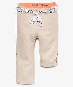 GEMO Pantalon bébé fille 2-en-1 en coton-lin pailleté avec ceinture Beige