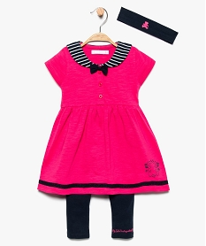 GEMO Ensemble bébé (3 pièces) : robe+legging+bandeau Lulu Castagnette Rose