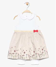 GEMO Ensemble bébé fille (2 pièces) : robe et legging court Blanc