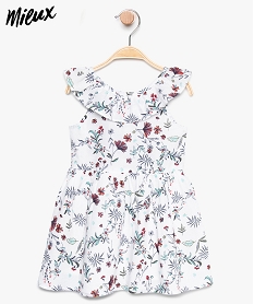 GEMO Robe bébé fille à fleurs et col à volant en coton bio Blanc