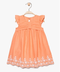 GEMO Robe bébé fille avec manches volantées et broderies Orange