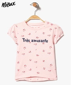 tee-shirt bebe fille a manches ballon et motifs en coton bio rose tee-shirts manches courtes8671201_1