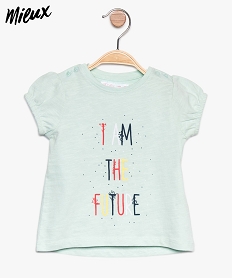 tee-shirt bebe fille a motifs en coton bio et manches ballons vert8671601_1