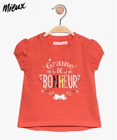 tee-shirt bebe fille a motifs en coton bio et manches ballons rouge tee-shirts manches courtes8671801_1