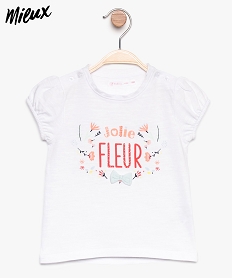 GEMO Tee-shirt bébé fille à motifs en coton bio et manches ballons Blanc