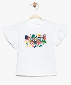 GEMO Tee-shirt bébé fille avec motif fleuris et manches à volants Blanc