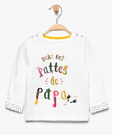 GEMO Tee-shirt bébé fille à manches longues et inscription fantaisie Blanc
