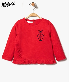 GEMO Tee-shirt bébé fille avec volant brodé et motif animal en coton bio Rouge