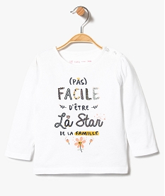 GEMO Tee-shirt bébé fille imprimé avec fronces aux épaules blanc vif