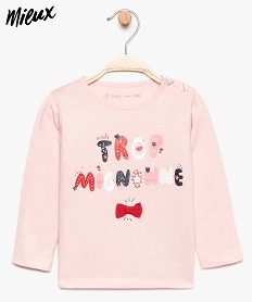 GEMO Tee-shirt bébé fille avec épaules froncées et grand motif floqué en coton bio Rose