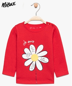 GEMO Tee-shirt bébé fille avec épaules froncées et grand motif floqué en coton bio Rouge
