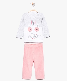 GEMO Pyjama sans pieds 2 pièces bébé fille en velours avec motif chouette sur lavant Gris