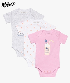 GEMO Body bébé fille encolure américaine en coton bio (lot de 3) Multicolore