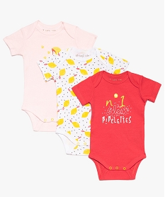 GEMO Body bébé fille en coton à manches courtes (lot de 3) Multicolore