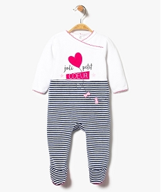 GEMO Pyjama pour bébé fille en velours avec motif coeur blanc chine