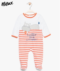 pyjama bebe garcon en coton bio raye avec motif hippopotame multicolore8684401_1