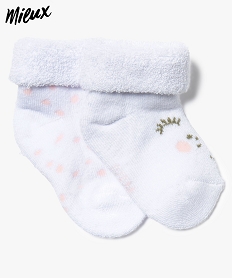 GEMO Chaussettes bébé fille maille bouclette à pois en coton bio (lot de 2) Blanc