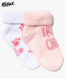 GEMO Chaussettes bébé fille maille bouclette imprimées en coton bio (lot de 2) Rose