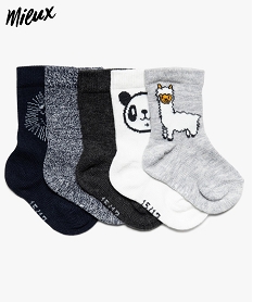 GEMO Chaussettes bébé garçon motif animal 100% coton bio (lot de 5) Bleu