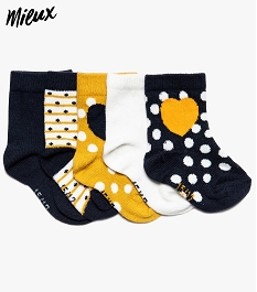 GEMO Chaussettes bébé fille à motifs 100% coton bio (lot de 5) Jaune