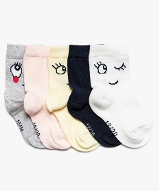 GEMO Chaussettes bébé fille imprimé visage 100% coton bio (lot de 5) Bleu