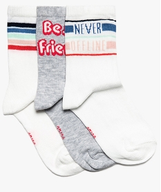 GEMO Chaussettes filles avec tige imprimée (lot de 3) blanc standard