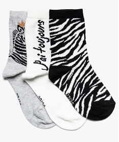 GEMO Chaussettes fille motif zèbre (lot de 3) noir standard