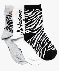 chaussettes fille motif zebre (lot de 3) noir chaussettes8688201_1