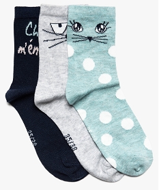 GEMO Chaussettes fille motif chat (lot de 3) Vert