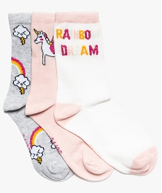 GEMO Chaussettes fille motif arc-en-ciel pailleté (lot de 3) rose standard