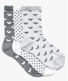 chaussettes fille assorties a motifs girly (lot de 3) gris chaussettes8688601_1