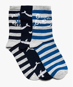 chaussettes garcon tige haute avec motif marin (lot de 3) bleu chaussettes8689401_1