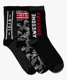 chaussettes garcon tige haute inscription new-york (lot de 3) noir chaussettes8689901_1