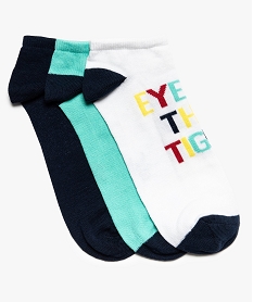 GEMO Chaussettes garçon ultra courtes avec inscriptions (lot de 3) Bleu