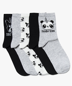 GEMO Chaussettes femme avec motifs animaux (lot de 5) Gris