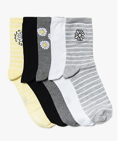 GEMO Chaussettes femme à motifs fleurs (lot de 5) Gris